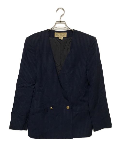 GUCCI（グッチ）GUCCI (グッチ) 金釦ノーカラージャケット ネイビー サイズ:44の古着・服飾アイテム