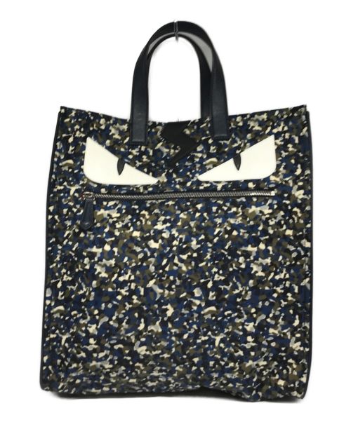 FENDI（フェンディ）FENDI (フェンディ) バグズ アイ ナイロン トートバッグ ネイビー×カーキの古着・服飾アイテム