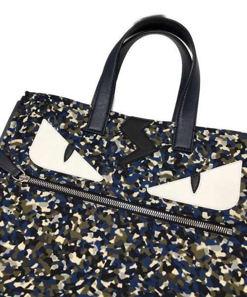 FENDI（フェンディ）FENDI (フェンディ) バグズ アイ ナイロン トートバッグ ネイビー×カーキの古着・服飾アイテム