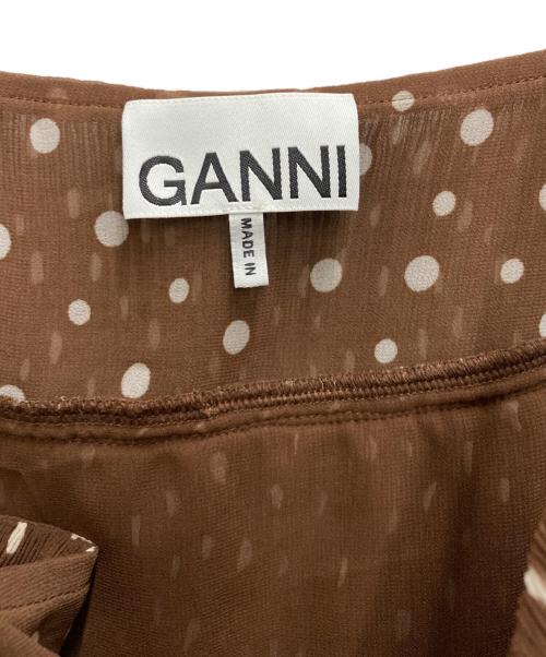 GANNI（ガニー）Ganni (ガニー) ポルカドット ラッフルドレス ブラウン×ホワイト サイズ:36の古着・服飾アイテム