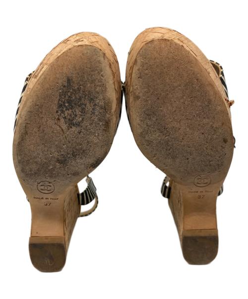 CHANEL（シャネル）CHANEL (シャネル) ウェッジソールサンダル ホワイト×ブラック サイズ:37の古着・服飾アイテム