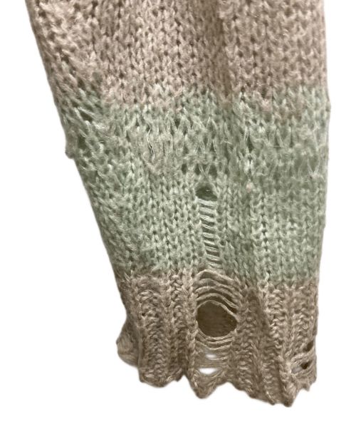 Acne studios（アクネ ストゥディオス）Acne studios (アクネ ストゥディオス) ダメージボーダーニットセーター グリーン×グレー サイズ:XSの古着・服飾アイテム