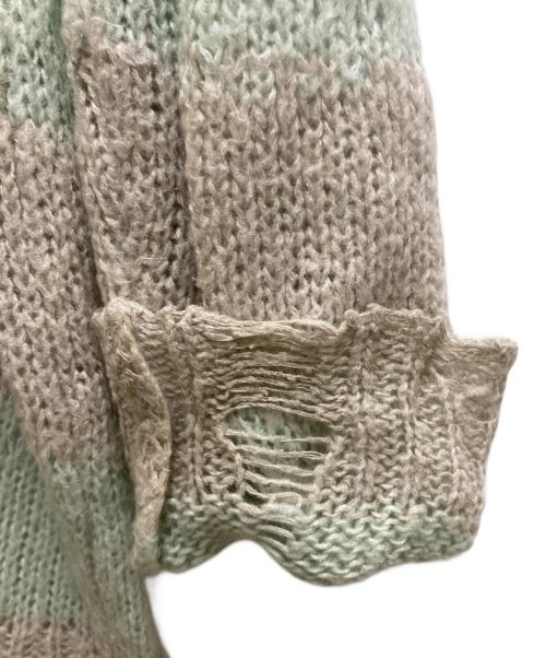 Acne studios（アクネ ストゥディオス）Acne studios (アクネ ストゥディオス) ダメージボーダーニットセーター グリーン×グレー サイズ:XSの古着・服飾アイテム