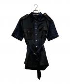 PETER DOピーター・ドゥ）の古着「ベルト付きショートスリーブシャツ」｜ネイビー×ブラック