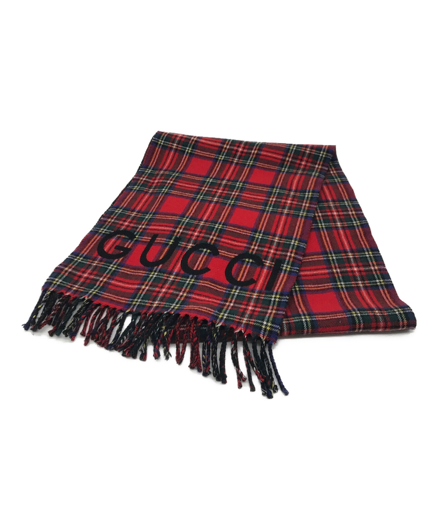 GUCCI (グッチ) タータンチェックロゴマフラー レッド玄人志向