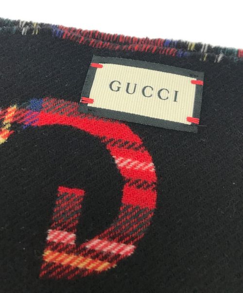 GUCCI（グッチ）GUCCI (グッチ) タータンチェックロゴマフラー レッドの古着・服飾アイテム