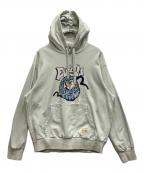 EVISUエヴィス）の古着「だるまデニムアップリケフードスウェットシャツ」｜グリーン