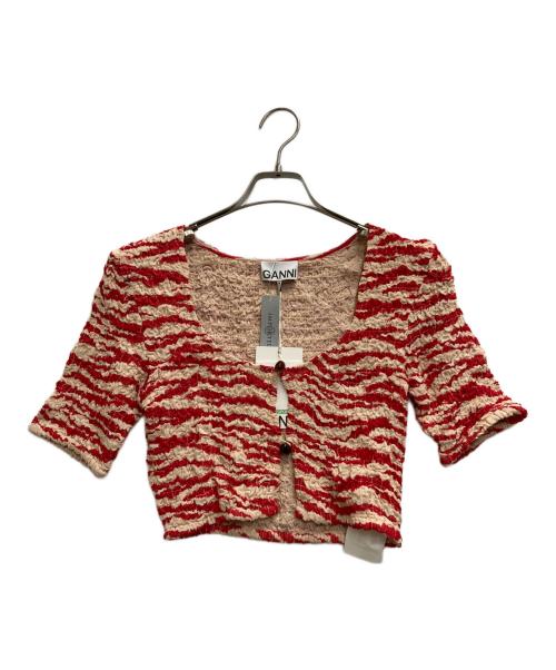 GANNI（ガニー）Ganni (ガニー) Printed Georgette Cropped Smock Blouse レッド サイズ:34の古着・服飾アイテム