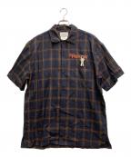 doubletダブレット）の古着「KEY PERSON EMBROIDERY SHIRT」｜ブラウン×ネイビー