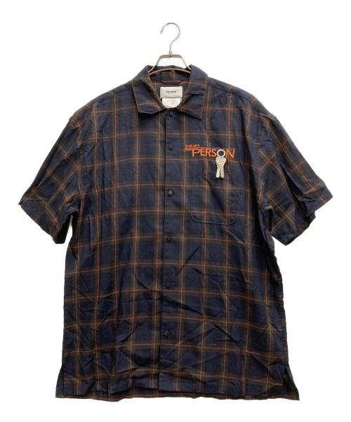 doublet（ダブレット）doublet (ダブレット) KEY PERSON EMBROIDERY SHIRT ブラウン×ネイビー サイズ:Lの古着・服飾アイテム