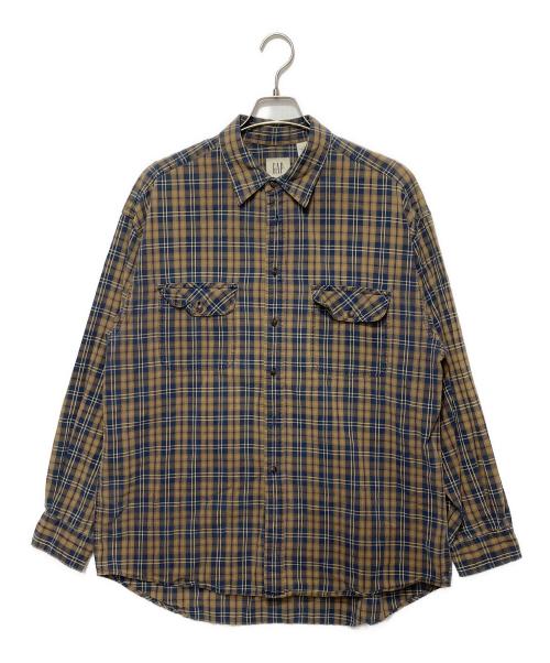 OLDGAP（オールドギャップ）OLDGAP (オールドギャップ) オーバーサイズチェックシャツ ブラウン×ブルー サイズ:XLの古着・服飾アイテム