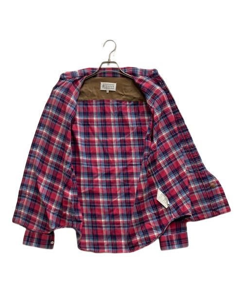 Maison Margiela（メゾンマルジェラ）Maison Margiela (メゾンマルジェラ) レザーエルボーパッチ チェックフランネルシャツ レッド×ネイビー サイズ:46の古着・服飾アイテム