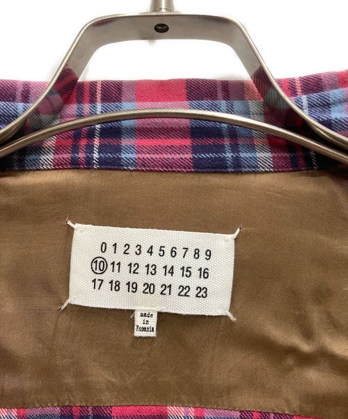 Maison Margiela（メゾンマルジェラ）Maison Margiela (メゾンマルジェラ) レザーエルボーパッチ チェックフランネルシャツ レッド×ネイビー サイズ:46の古着・服飾アイテム