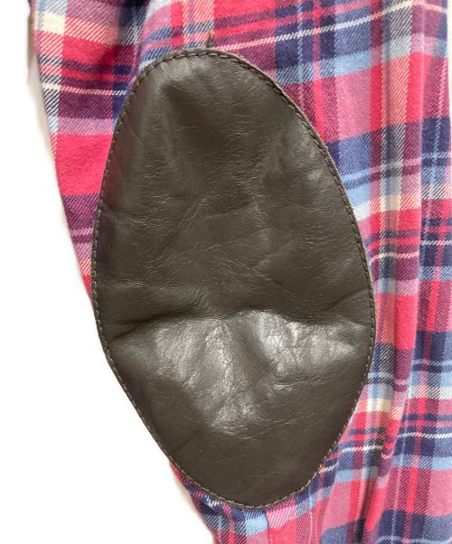 Maison Margiela（メゾンマルジェラ）Maison Margiela (メゾンマルジェラ) レザーエルボーパッチ チェックフランネルシャツ レッド×ネイビー サイズ:46の古着・服飾アイテム