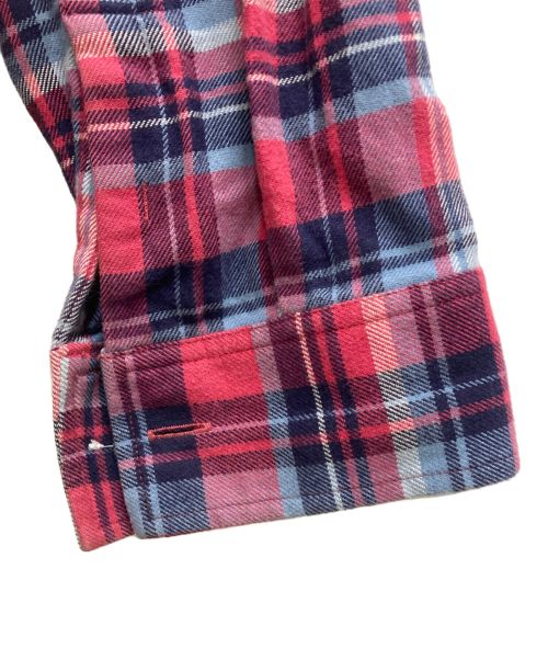 Maison Margiela（メゾンマルジェラ）Maison Margiela (メゾンマルジェラ) レザーエルボーパッチ チェックフランネルシャツ レッド×ネイビー サイズ:46の古着・服飾アイテム