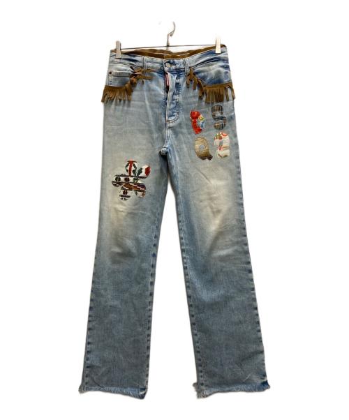DSQUARED2（ディースクエアード）DSQUARED2 (ディースクエアード) フリンジデニムパンツ インディゴ サイズ:34の古着・服飾アイテム