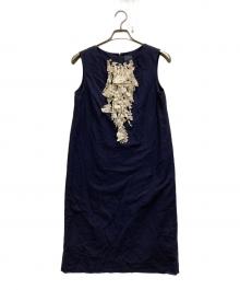 mina perhonen（ミナ ペルホネン）の古着「forest paradeシルクノースリーブワンピース」｜ネイビー