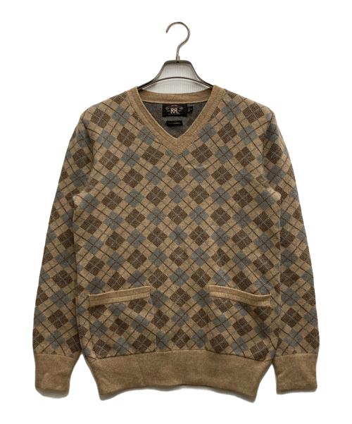 RRL（ダブルアールエル）RRL (ダブルアールエル) アーガイルVネックニット ブルー×ブラウン サイズ:XSの古着・服飾アイテム