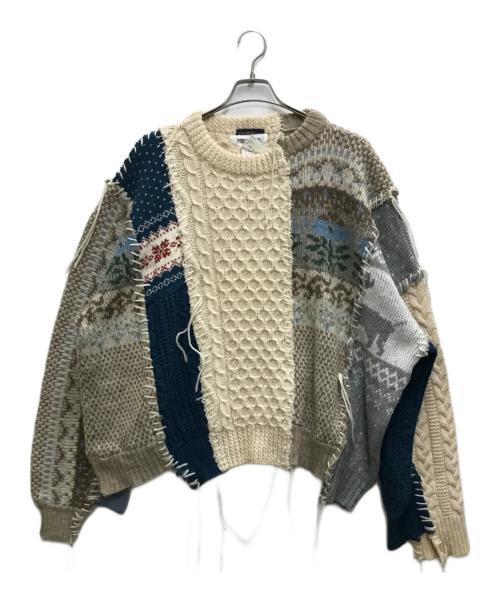 DISCOVERD（ディスカバード）DISCOVERD (ディスカバード) 再構築ドッキングニット ブルー×ホワイト サイズ:Fの古着・服飾アイテム