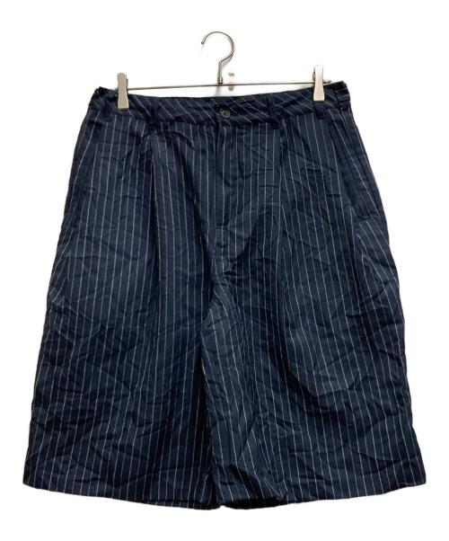 stussy（ステューシー）stussy (ステューシー) リンクルストライプボリュームプリーツショートパンツ ネイビー サイズ:76cm (W30)の古着・服飾アイテム