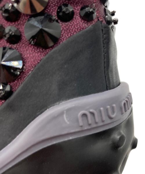 MIU MIU（ミュウミュウ）MIU MIU (ミュウミュウ) ビジューレースアップスニーカー ブラック×パープル サイズ:37の古着・服飾アイテム