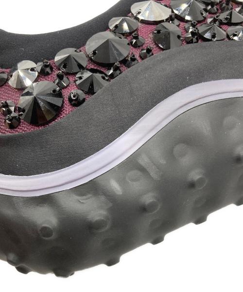 MIU MIU（ミュウミュウ）MIU MIU (ミュウミュウ) ビジューレースアップスニーカー ブラック×パープル サイズ:37の古着・服飾アイテム