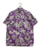 E.TAUTZイートーツ）の古着「フラワープリントラインマンシャツ」｜パープル