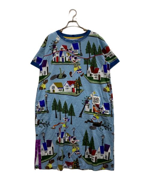 OLLEBOREBLA（アルベロベロ）OLLEBOREBLA (アルベロベロ) イラスト総柄S/Sワンピース ブルー サイズ:不明の古着・服飾アイテム