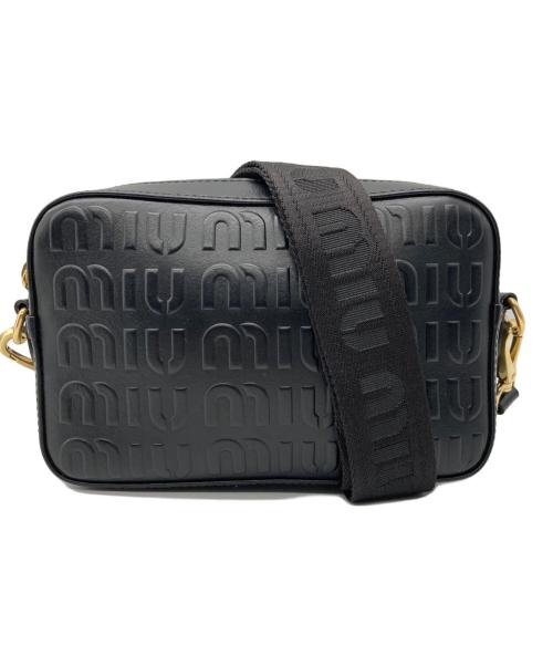 MIU MIU（ミュウミュウ）MIU MIU (ミュウミュウ) エンボスロゴレザーバッグ ブラックの古着・服飾アイテム