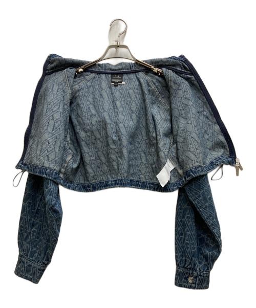 ARMANI EXCHANGE（アルマーニ エクスチェンジ）ARMANI EXCHANGE (アルマーニ エクスチェンジ) オールオーバーロゴ フーデッドデニムブルゾン インディゴ サイズ:XSの古着・服飾アイテム