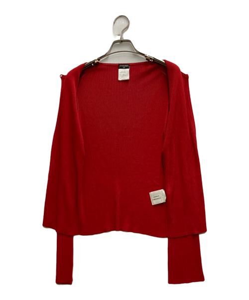 CHANEL（シャネル）CHANEL (シャネル) リブカーディガン レッド サイズ:38の古着・服飾アイテム