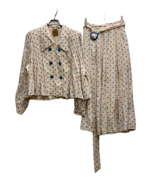 Tnewties（トゥエンティーズ）Tnewties (トゥエンティーズ) セットアップドットブラウス ブルー×ベージュ サイズ:Sの古着・服飾アイテム