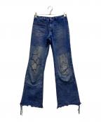 ERLイーアールエル）の古着「Patchwork high-rise flared jeans」｜ブルー