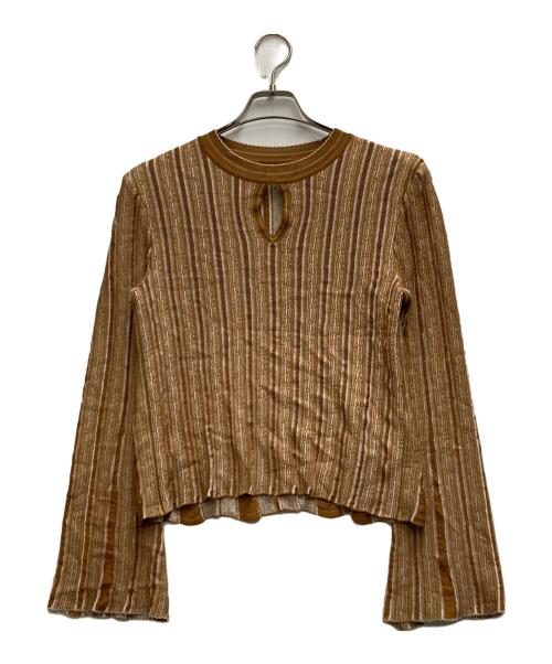 Mame Kurogouchi（マメクロゴウチ）mame kurogouchi (マメクロゴウチ) フローラルストライプジャガードニットプルオーバー オレンジ サイズ:2の古着・服飾アイテム