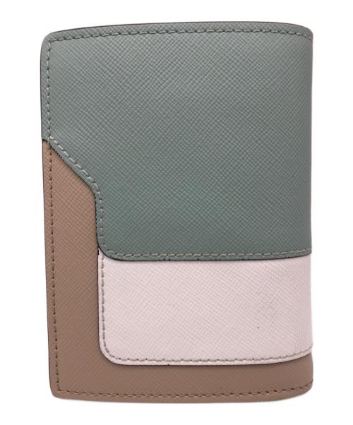 MARNI（マルニ）MARNI (マルニ) サフィアーノレザー製二つ折りウォレット ティーグリーン、ライムストーン、ライトキャメルの古着・服飾アイテム