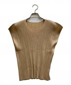 PLEATS PLEASEプリーツプリーズ）の古着「フレンチスリーブプリーツカットソー」｜ベージュ