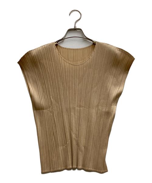 PLEATS PLEASE（プリーツプリーズ）PLEATS PLEASE (プリーツプリーズ) フレンチスリーブプリーツカットソー ベージュ サイズ:3の古着・服飾アイテム