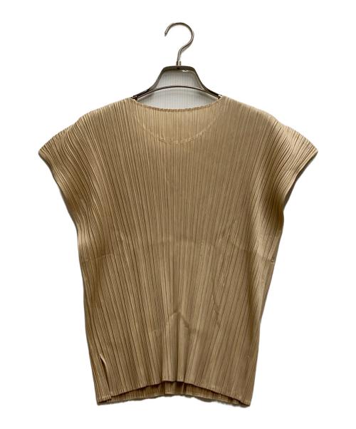 PLEATS PLEASE（プリーツプリーズ）PLEATS PLEASE (プリーツプリーズ) フレンチスリーブプリーツカットソー ベージュ サイズ:3の古着・服飾アイテム