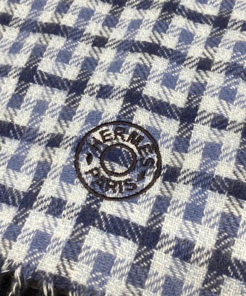 HERMES（エルメス）HERMES (エルメス) カシミヤマフラー《Hエコセ》 ネイビー×ブルーの古着・服飾アイテム