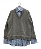 MYLANマイラン）の古着「Cashmere V neck Knit Shirt Layered Dress」｜ブルー×グレー