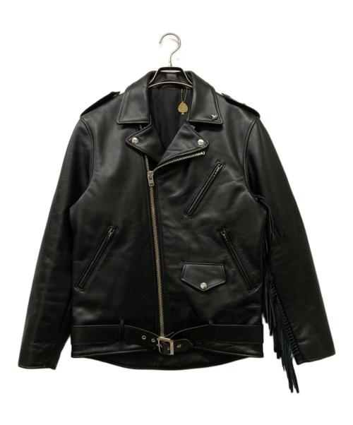 FIRSTRUST（ファーストラスト）FIRSTRUST (ファーストラスト) FRINGE W-LEATHER RIDERS JACKET ブラック サイズ:Mの古着・服飾アイテム