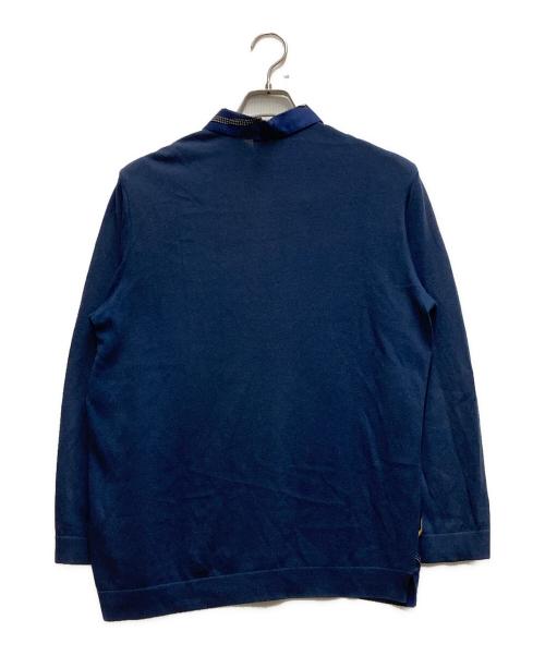 HERMES（エルメス）HERMES (エルメス) シルクスカーフ切替ニットシャツ ネイビー サイズ:Sの古着・服飾アイテム
