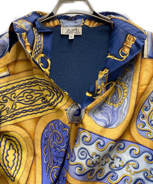 HERMES（エルメス）HERMES (エルメス) シルクスカーフ切替ニットシャツ ネイビー サイズ:Sの古着・服飾アイテム