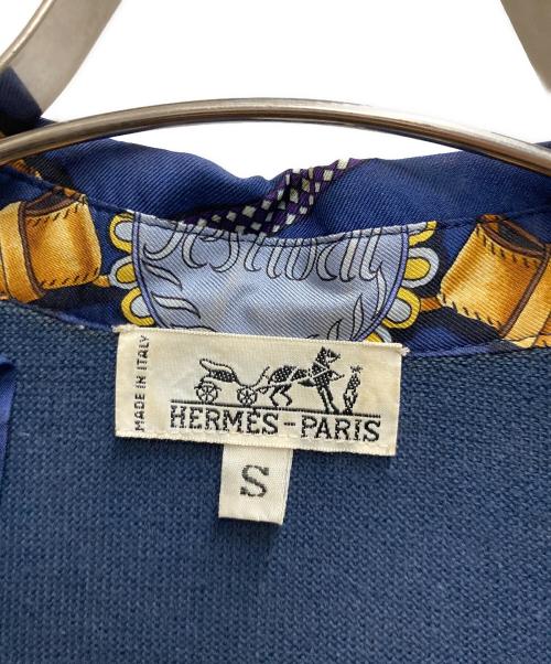 HERMES（エルメス）HERMES (エルメス) シルクスカーフ切替ニットシャツ ネイビー サイズ:Sの古着・服飾アイテム