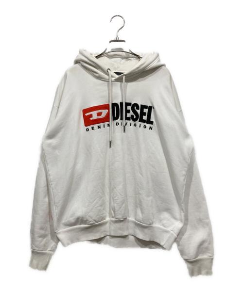 DIESEL（ディーゼル）DIESEL (ディーゼル) ロゴ刺繍パーカー ホワイト サイズ:Mの古着・服飾アイテム