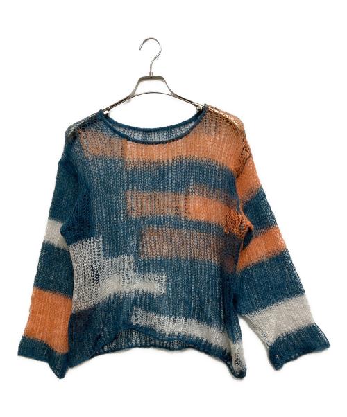 soduk（スドーク）soduk (スドーク) patchwork knit tops グリーン×オレンジ サイズ:FREEの古着・服飾アイテム