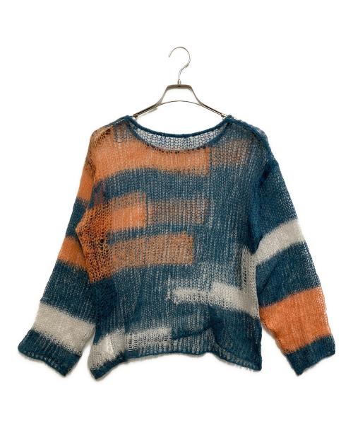 soduk（スドーク）soduk (スドーク) patchwork knit tops グリーン×オレンジ サイズ:FREEの古着・服飾アイテム