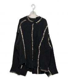 MAISON SPECIAL（メゾンスペシャル）の古着「鬼ワッフルクレイジーパッチワークエンブロイダリーニット」｜ブラック