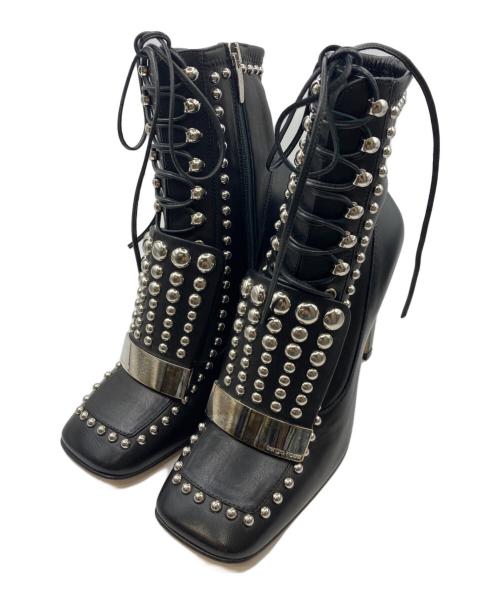sergio rossi（セルジオロッシ）sergio rossi (セルジオロッシ) スタッズ レースアップ レザーブーツ ブラック サイズ:36 1/2の古着・服飾アイテム
