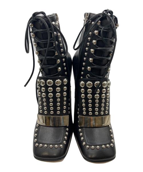 sergio rossi（セルジオロッシ）sergio rossi (セルジオロッシ) スタッズ レースアップ レザーブーツ ブラック サイズ:36 1/2の古着・服飾アイテム